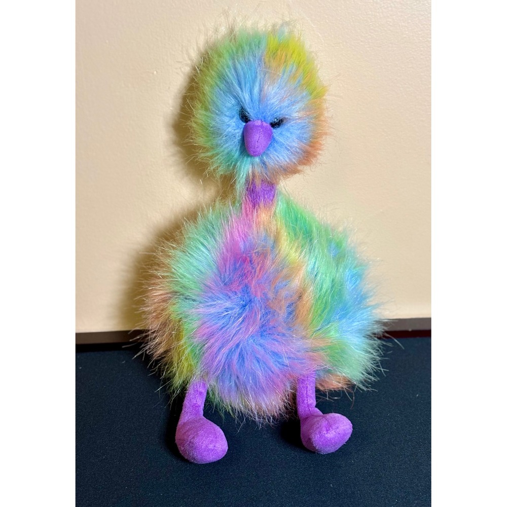 Retired Jellycat Rainbow Pompom Plush Stuffed Ostrich JCINC3491 Clean Soft